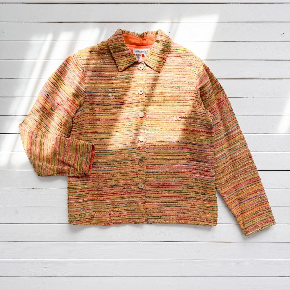 Coldwater Creek y2k vtg rainbow silk embroidered striped jacket size S
